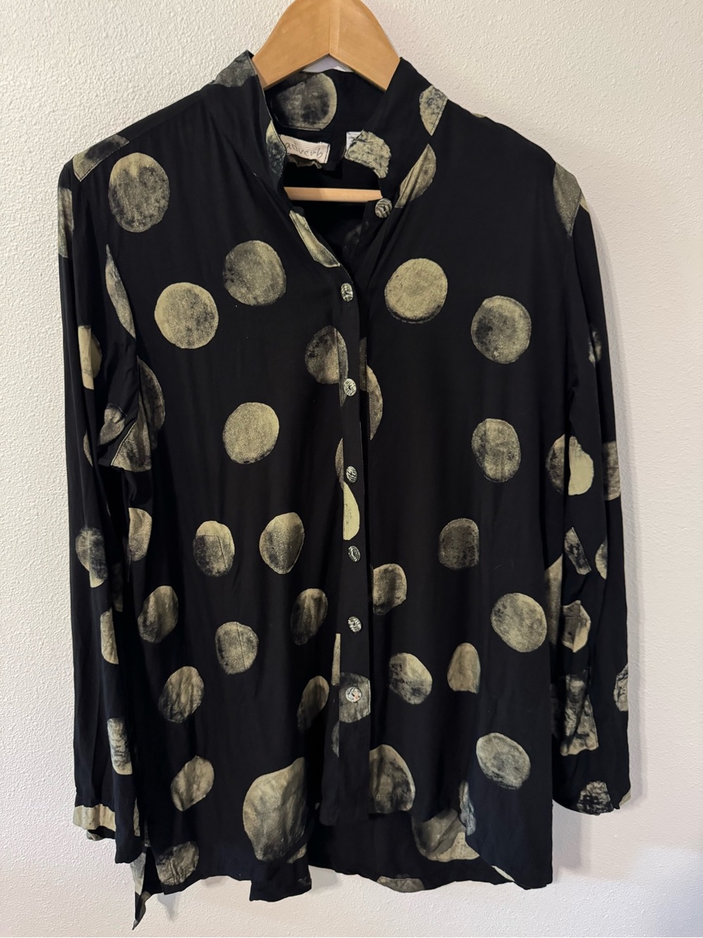 Adverb Lagenlook Abstrat Celestial Moon Print Tunic Black Moss Green Button-M